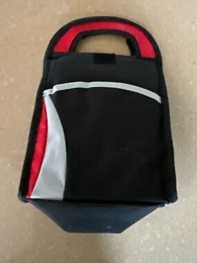 Insulated Black and Red Lunch Tote with Front Pocket